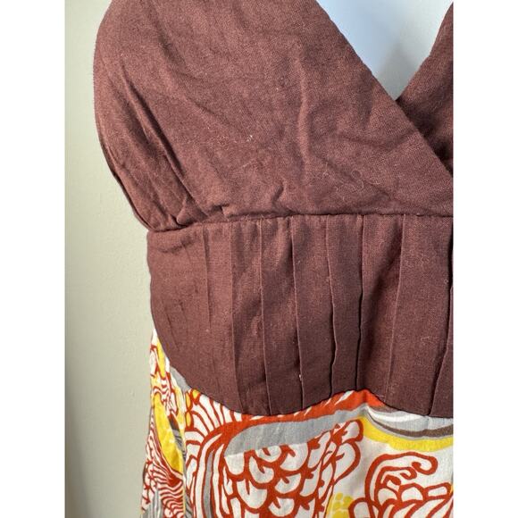 VTG 90s Y2K Intrigue Babydoll Dress Womens 10 Brown Floral Retro Geo Made In USA - Picture 3 of 15
